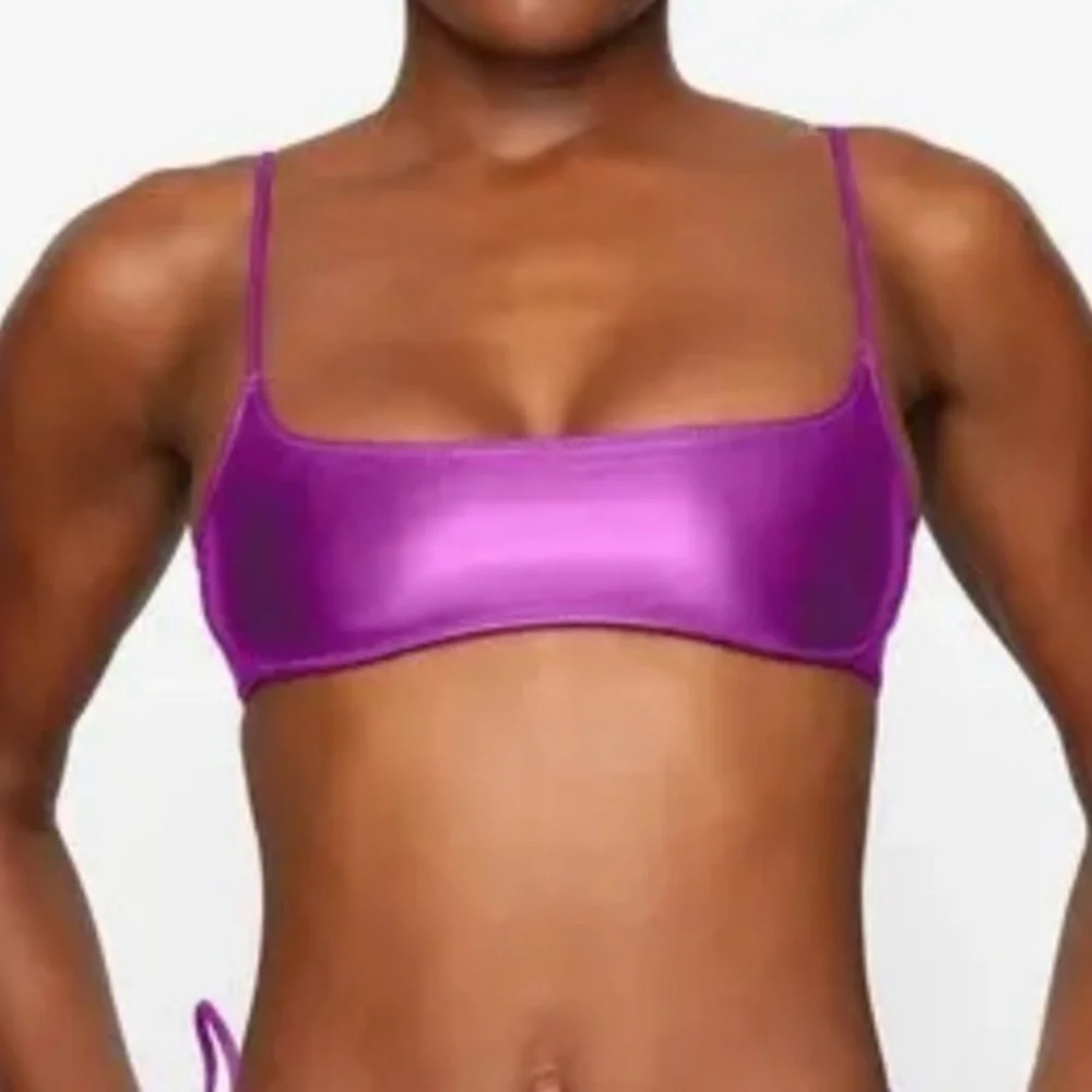 NWT SKIMS METALLIC SWIM TOP IN DRAGONFRUIT Sz XL